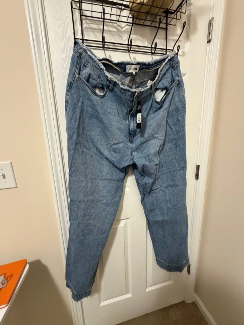 NWT Fashion Nova Cut Off Waistband Baggy Jeans Medium Wash Size 22 Plus